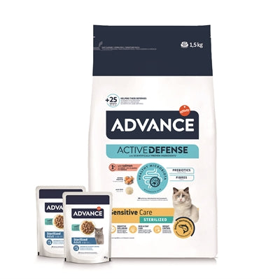 Advance Cat Sterilized Sensitive Salmon + 2 Pouches Codfish