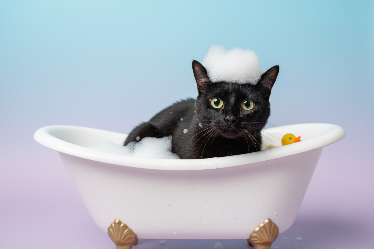 Kan de achtergrond in 2 pastelkleuren? Kan de kat realistischer?